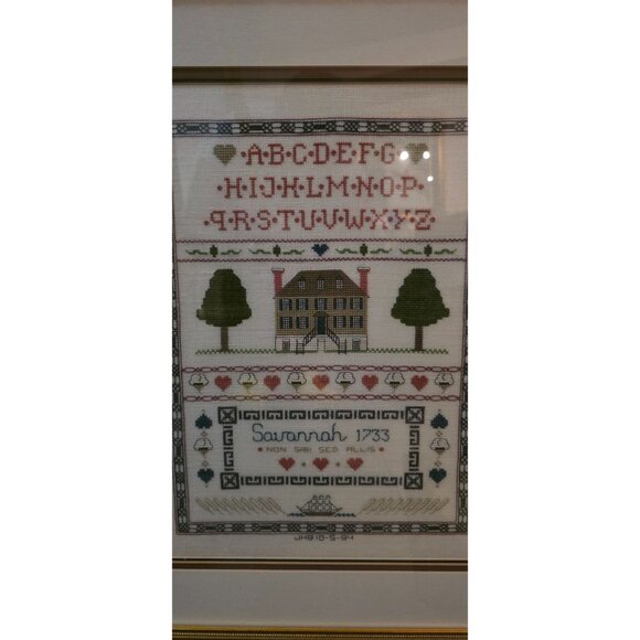 Cross Stitch Handmade Framed Savannah 1733 Alphabet House Design 19x23" Inches - Picture 5 of 6